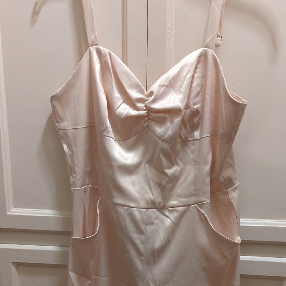 Unique Vintage Cream Satin Jumpsuit 1x